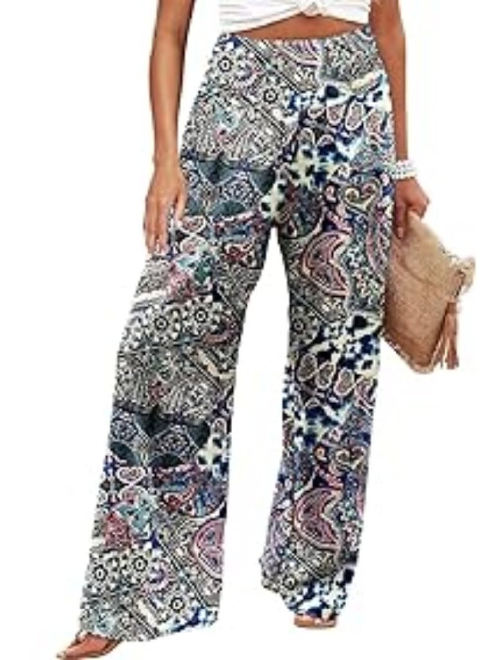 "Blue/Purple Mix" NEW Womens Wide Leg Stretchy Casual Lounge Palazzo Pants 3XL